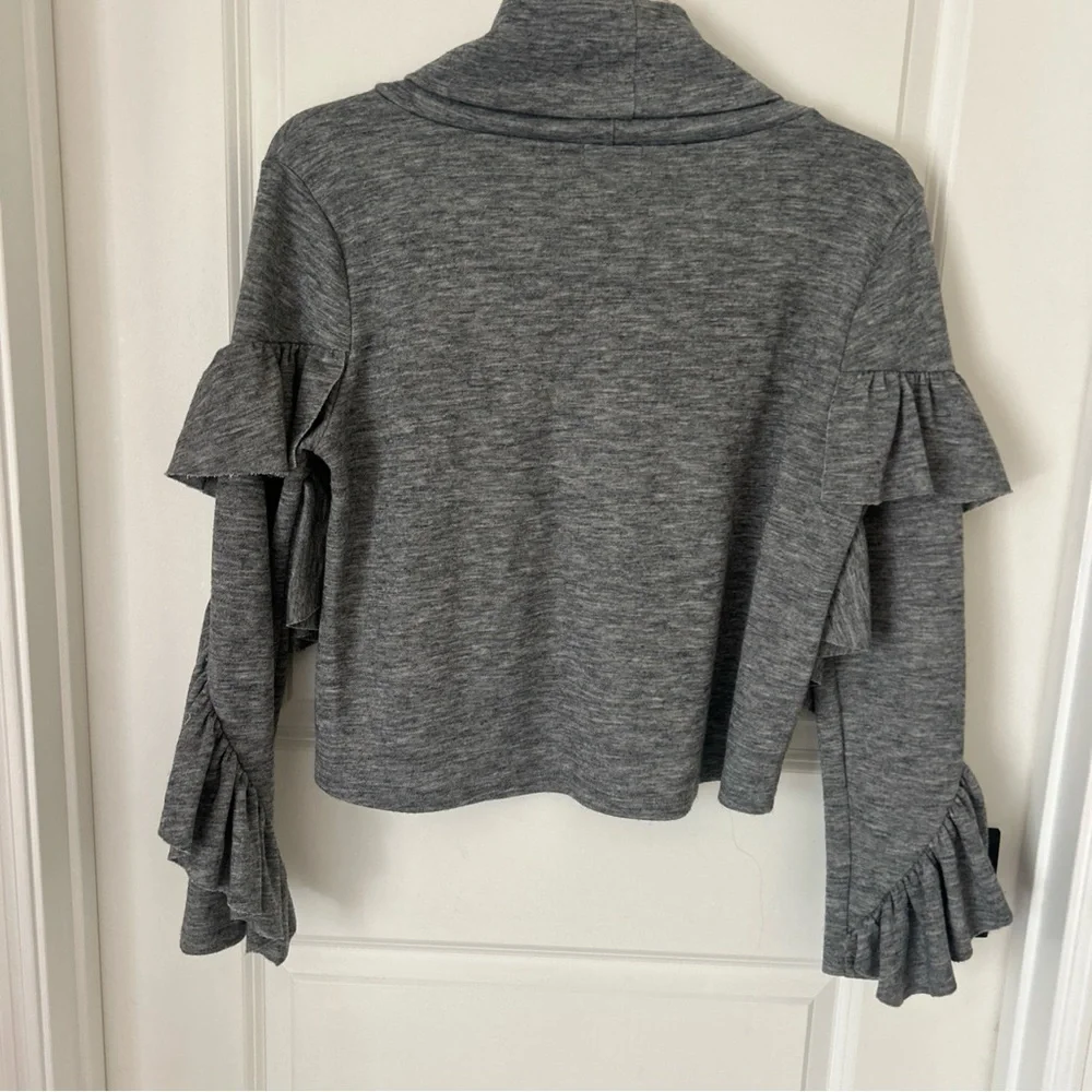 Leith Medium Gray Cowl Neck Raw Hem Ruffled Sleeve Long Sleeve Sweater Sz L